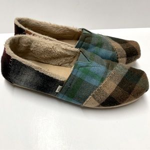 Toms Alpargata Faux Fur Lined Plaid Wool Blend Slip-On Sneaker Sz 11
